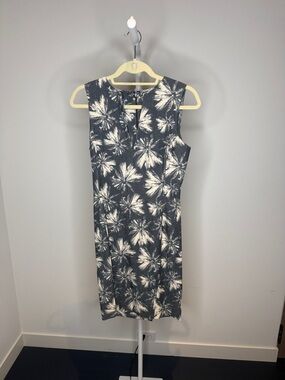 L'AGENCE Navy and White Floral Midi Sheath Dress